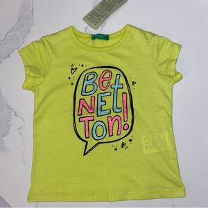 Benetton Toddler T-Shirt, Short Sleeve, Neon Green, Sparkles, Girls, 2T